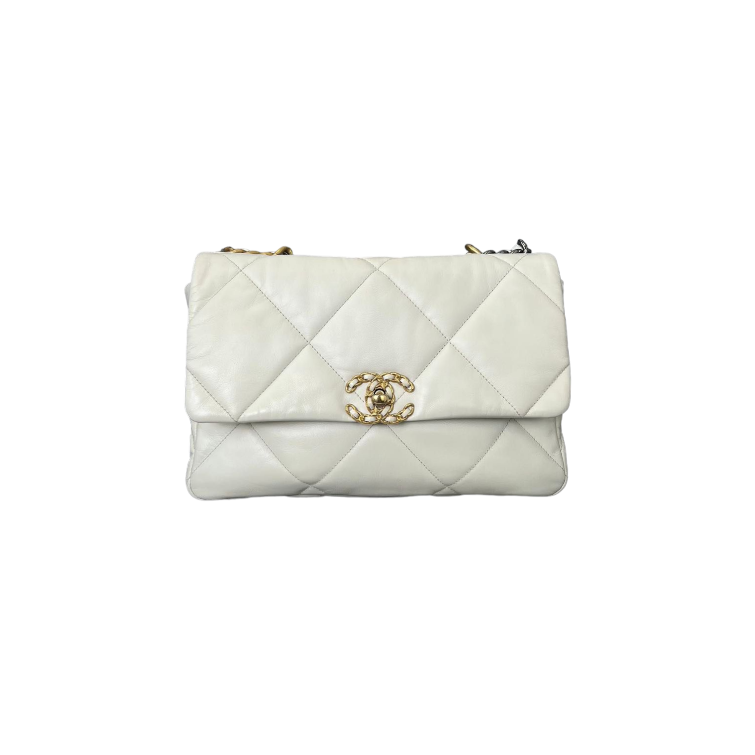 CHANEL Lambskin Quilted Large Chanel 19 Flap White 1172548