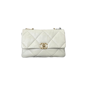 Lambskin Quilted Large Chanel 19 Flap White MHW