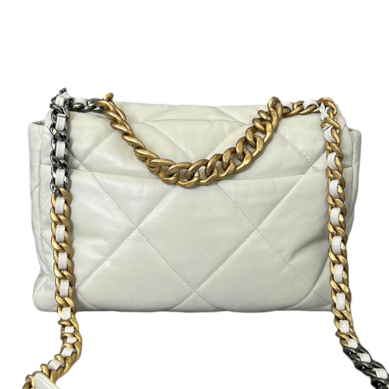 Chanel 19 handbag, Shiny lambskin, gold-tone, silver-tone &  ruthenium-finish metal, black — Fashion