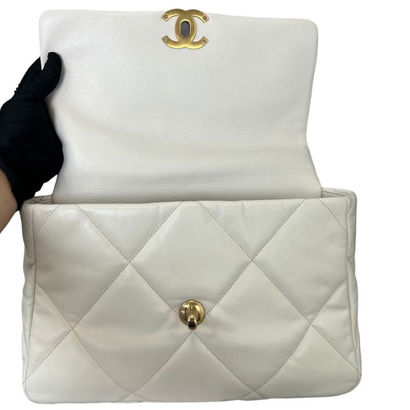 CHANEL 19 Small Flap Lambskin Leather Shoulder Bag White