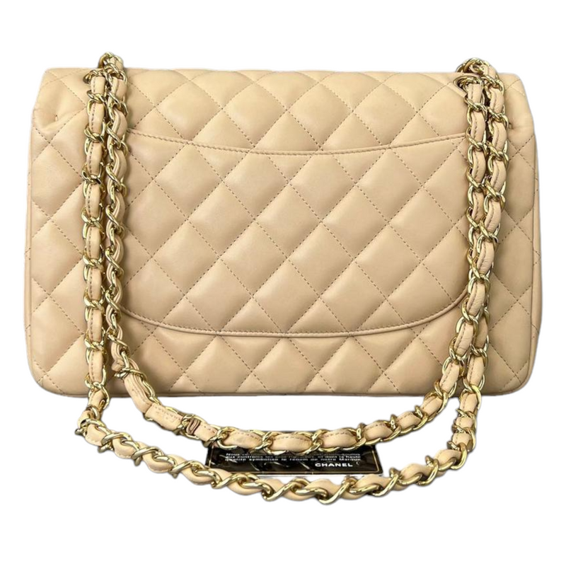 Lambskin Quilted Jumbo Double Flap Beige GHW