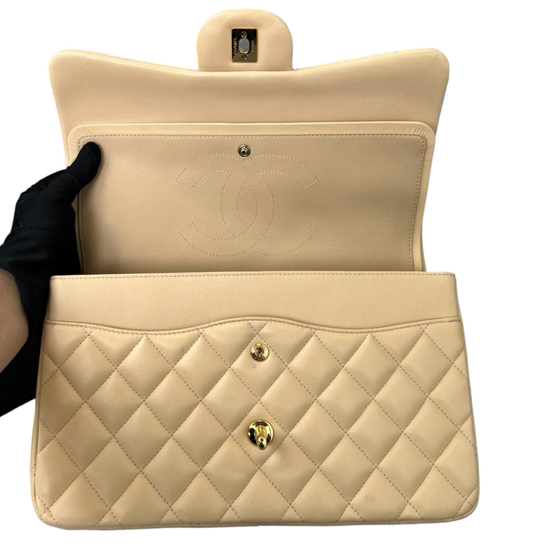 Lambskin Quilted Jumbo Double Flap Beige GHW