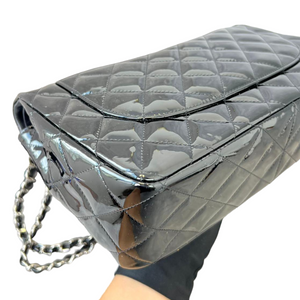 Jumbo Double Flap Black Patent Quilted SHW