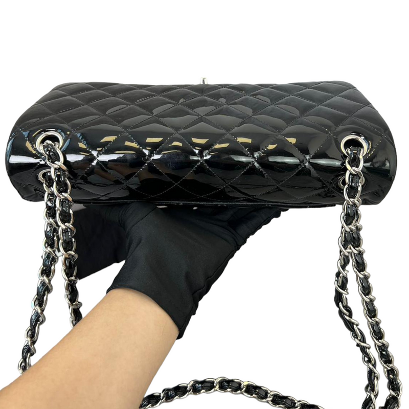 chanel patent leather flap handbag