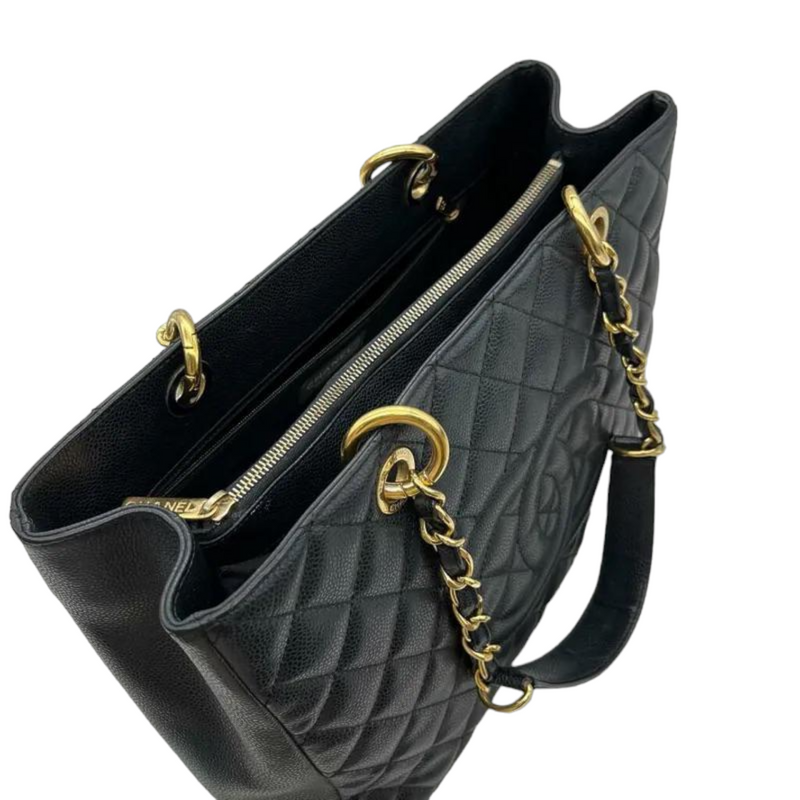 Chanel Grand Shopping Tote Quilted Caviar Gold-tone Black - US