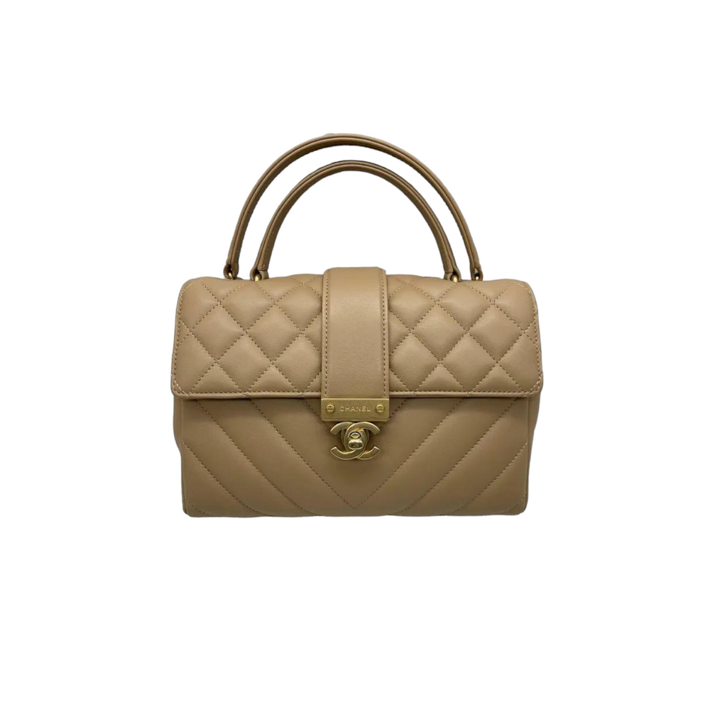 Calfskin Quilted Chevron In The City Bag Beige GHW