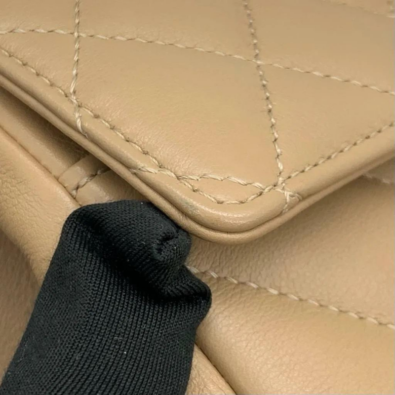 Calfskin Quilted Chevron In The City Bag Beige GHW