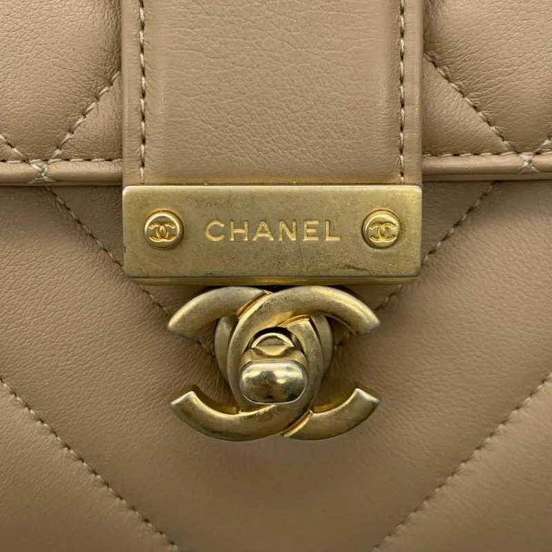 Calfskin Quilted Chevron In The City Bag Beige GHW