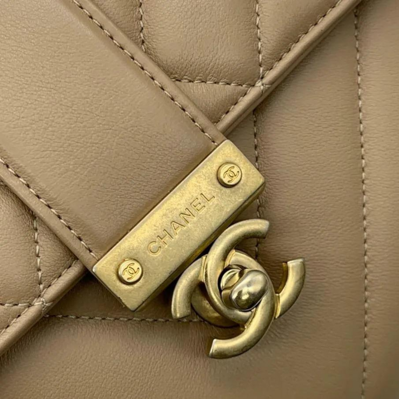 Calfskin Quilted Chevron In The City Bag Beige GHW
