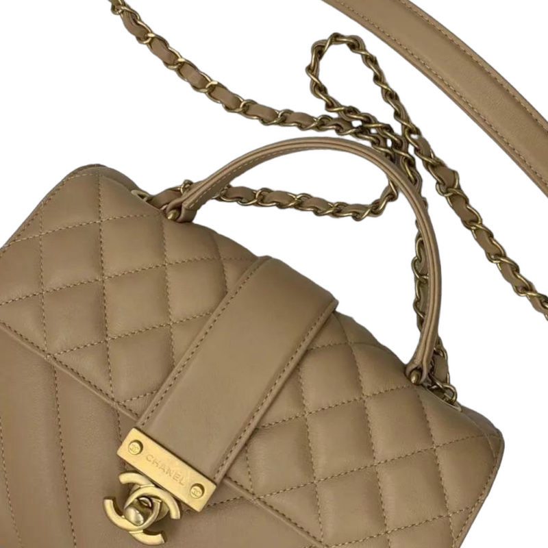 Calfskin Quilted Chevron In The City Bag Beige GHW