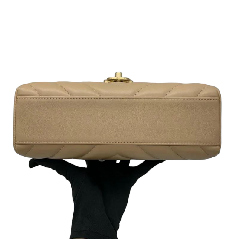 Calfskin Quilted Chevron In The City Bag Beige GHW