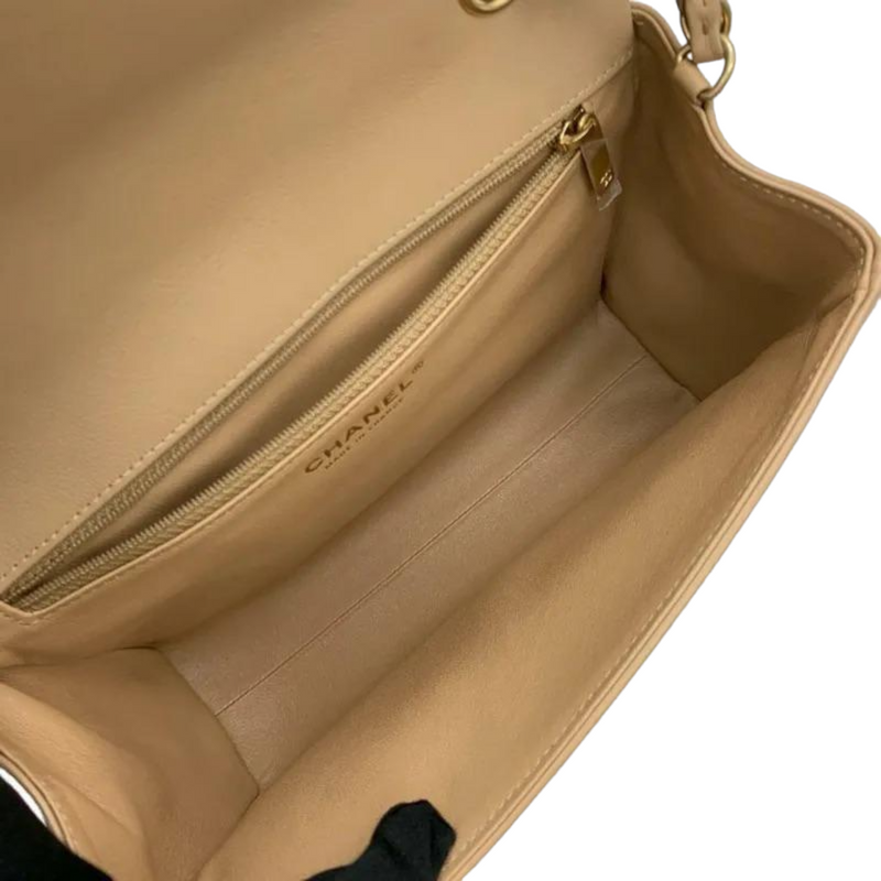 Calfskin Quilted Chevron In The City Bag Beige GHW