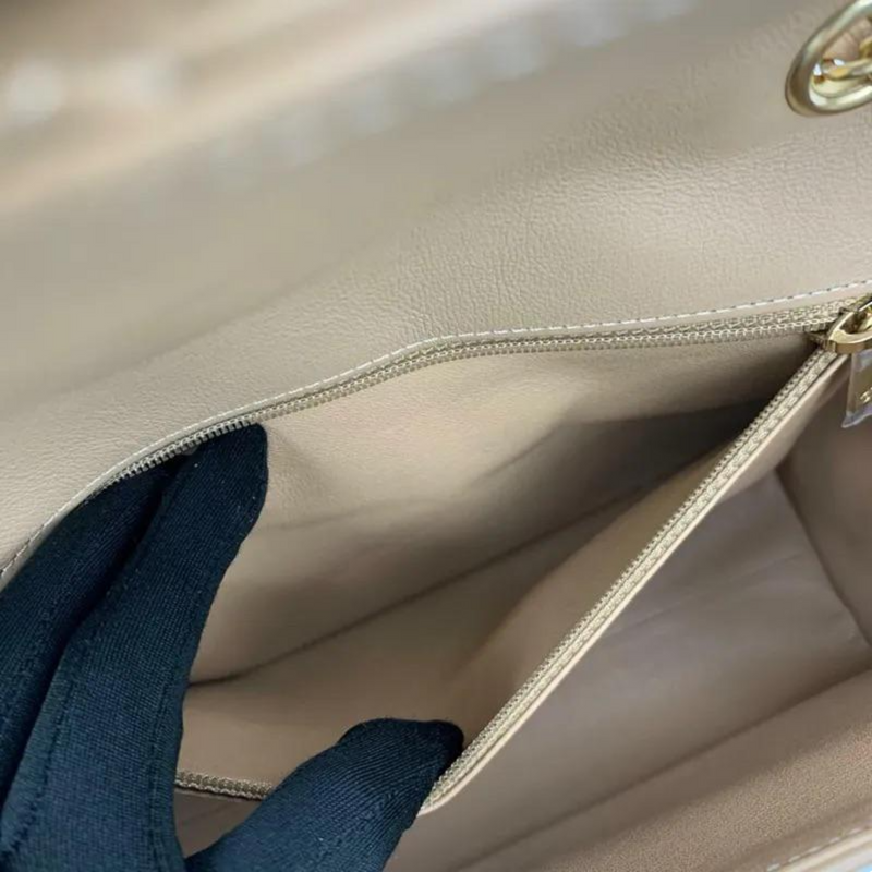 Calfskin Quilted Chevron In The City Bag Beige GHW