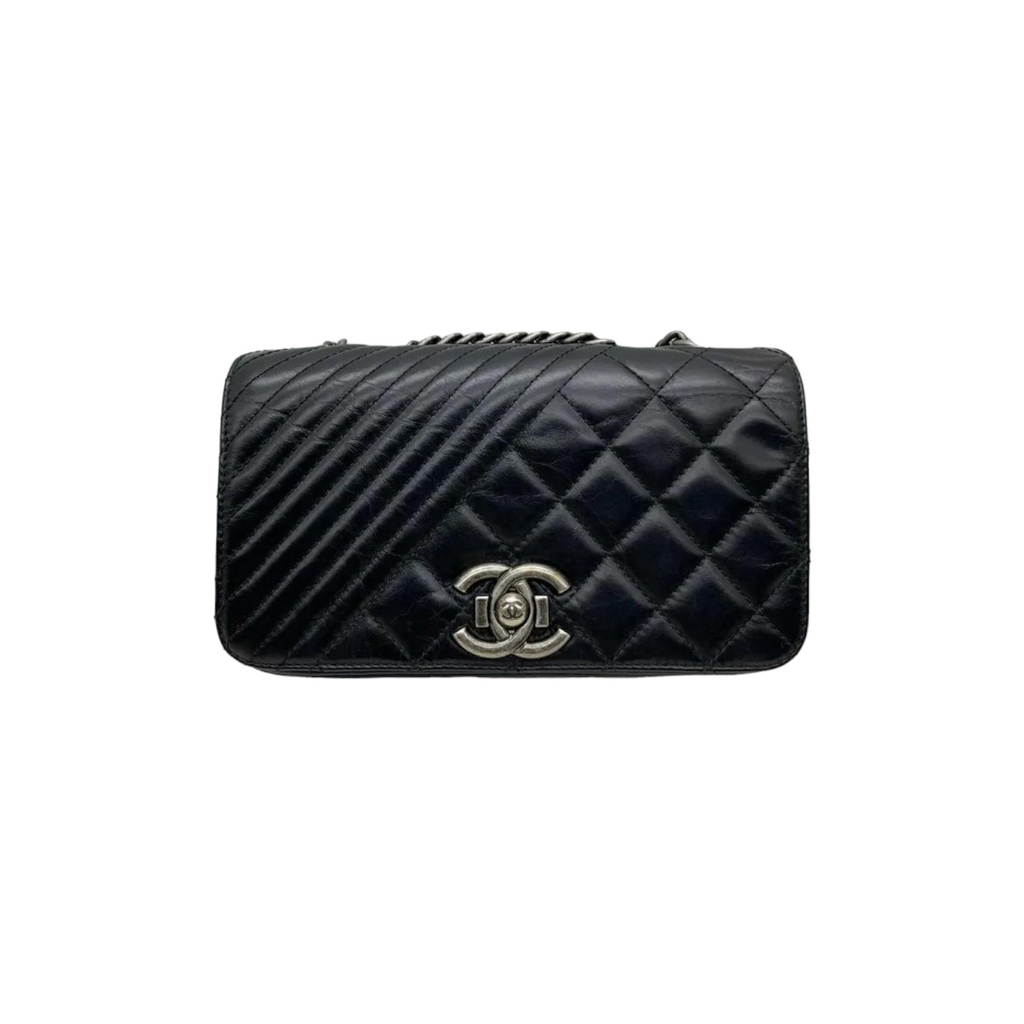 Glazed Calfskin Quilted Small Coco Boy Flap Black RHW