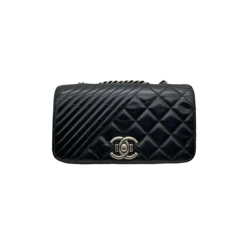 Glazed Calfskin Quilted Small Coco Boy Flap Black RHW