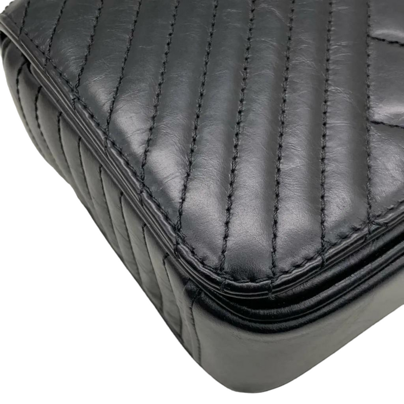 Glazed Calfskin Quilted Small Coco Boy Flap Black RHW