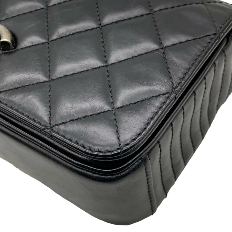 Glazed Calfskin Quilted Small Coco Boy Flap Black RHW