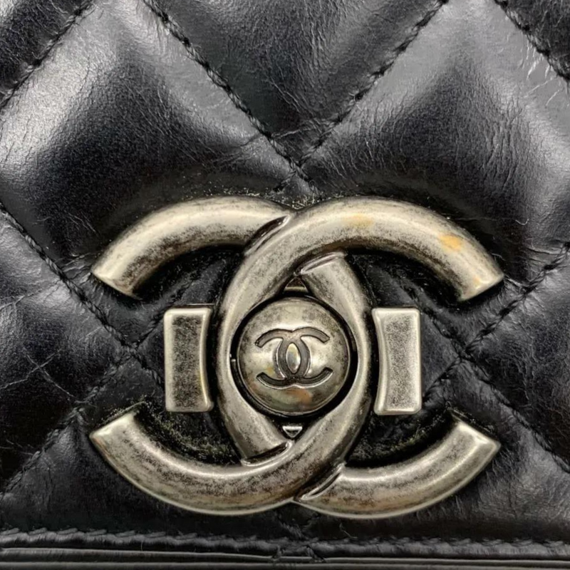 Glazed Calfskin Quilted Small Coco Boy Flap Black RHW