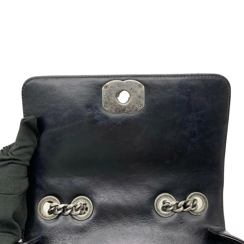 CHANEL Boy Grained Calfskin Chain Shoulder Bag Black Caviar Quilt