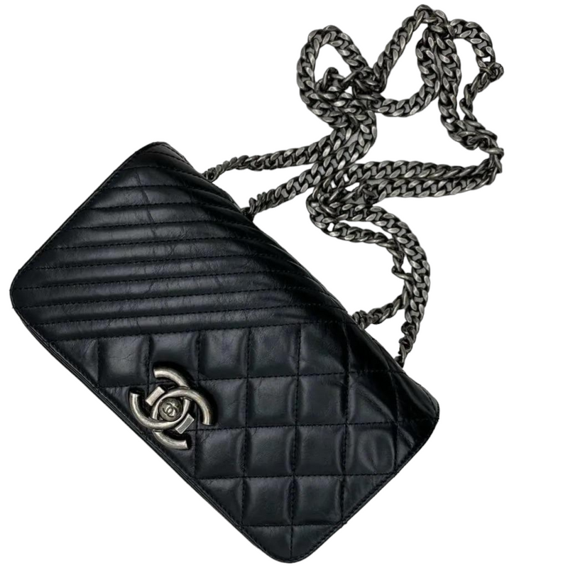 Glazed Calfskin Quilted Small Coco Boy Flap Black RHW