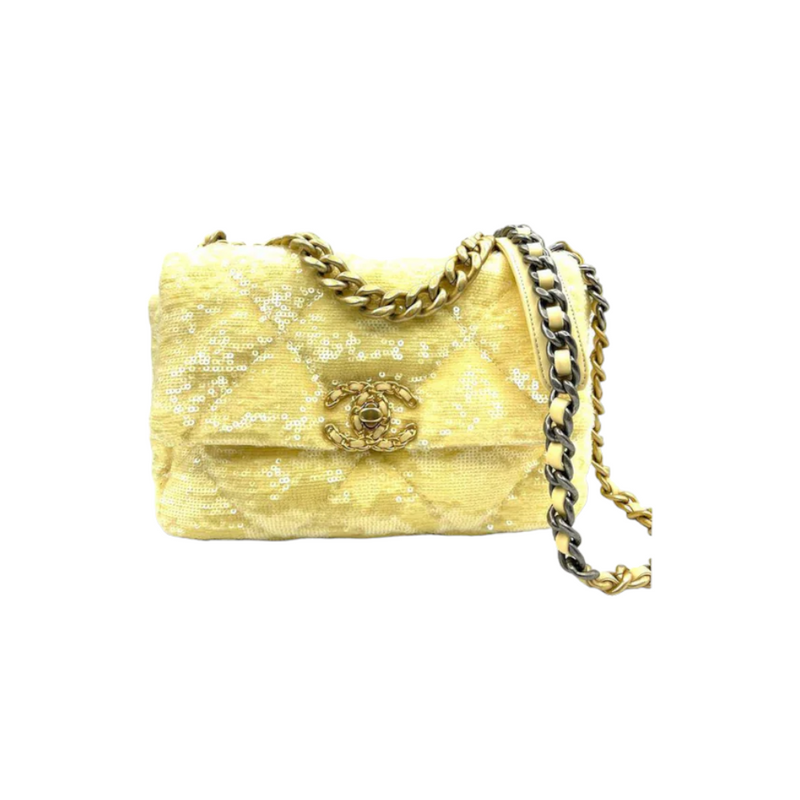 Chanel Yellow 2021 Medium Tweed 19 Flap Bag