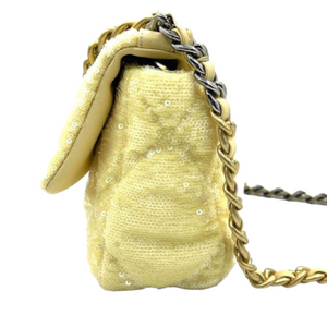 Chanel Sequin Quilted Small Chanel 19 Flap Yellow MHW