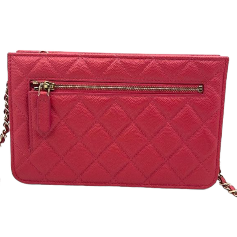 Pre-Owned Chanel chain shoulder bag long wallet clutch CHANEL lambskin pink  (Like New) 