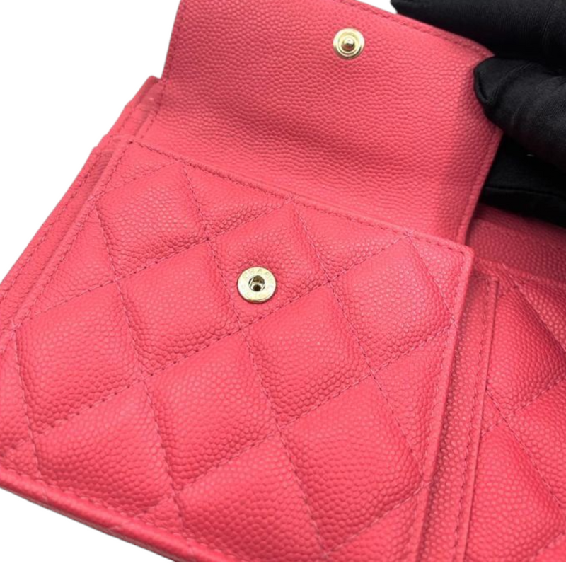 Caviar Quilted Front Pocket Wallet on Chain Pink GHW