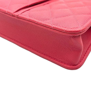 Caviar Quilted Front Pocket Wallet on Chain Pink GHW