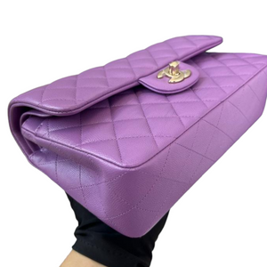 Caviar Quilted Small Double Flap Purple LGHW