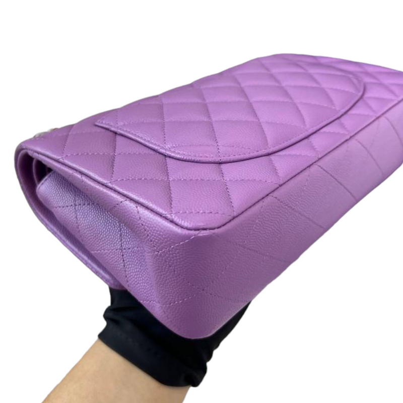 Caviar Quilted Small Double Flap Purple LGHW