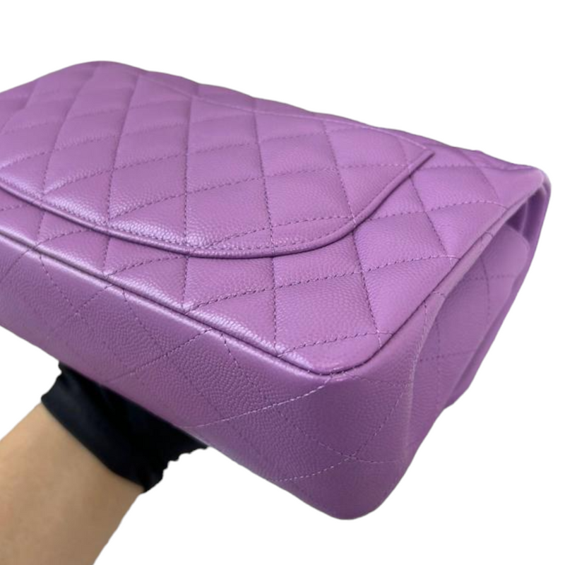 Caviar Quilted Small Double Flap Purple LGHW