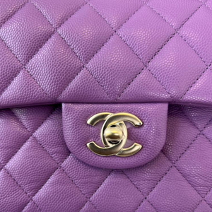 Caviar Quilted Small Double Flap Purple LGHW