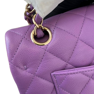 Caviar Quilted Small Double Flap Purple LGHW