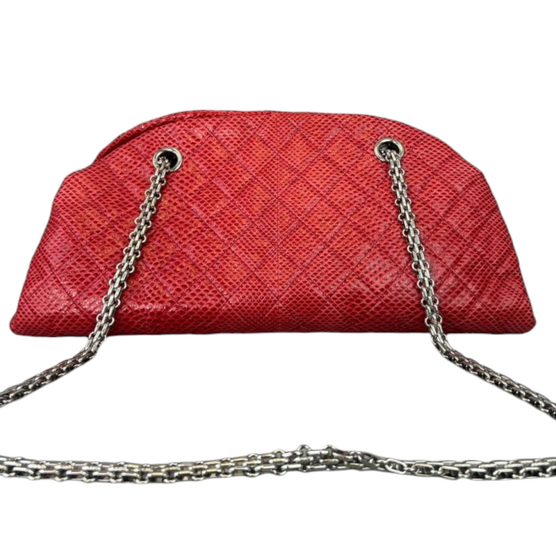 Lizard Quilted Medium Mademoiselle Bowling Bag Red