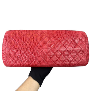 Lizard Quilted Medium Mademoiselle Bowling Bag Red