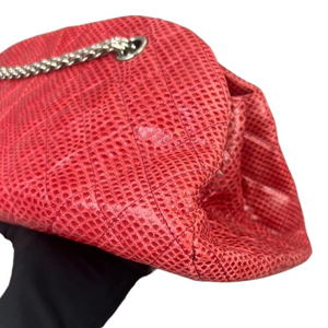 Lizard Quilted Medium Mademoiselle Bowling Bag Red