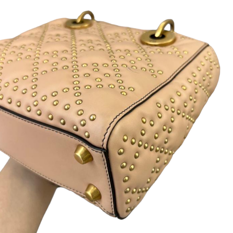 CHRISTIAN DIOR Lambskin Cannage Studded Lady Dior Compact Wallet