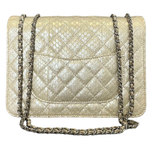 Python Quilted Chanel 3 Accordion Flap Bag Beige SHW