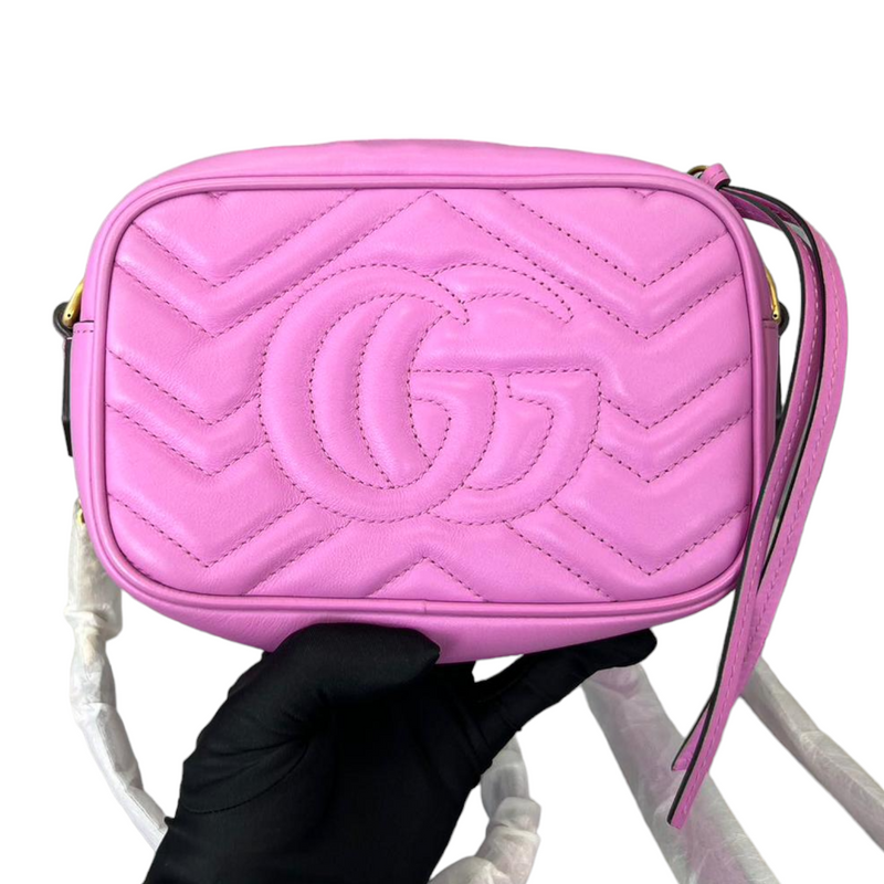 Gucci Marmont Cosmetic Case GG Medium Pastel Pink in Matelasse Calfskin  Leather with Palladium-tone - US