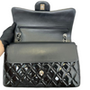 Jumbo Double Flap Black Patent Quilted Shoulder Bag SHW