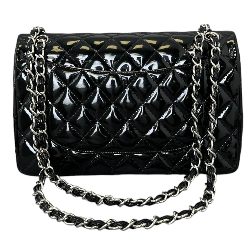 Chanel Black Patent Chevron Classic Mini Square Flap Bag w/ Box