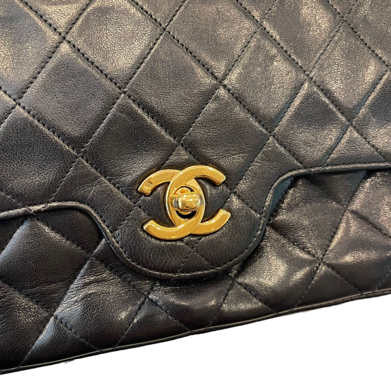 Chanel Classic Double Flap 9 Chain Shoulder Bag Black Lambskin L43