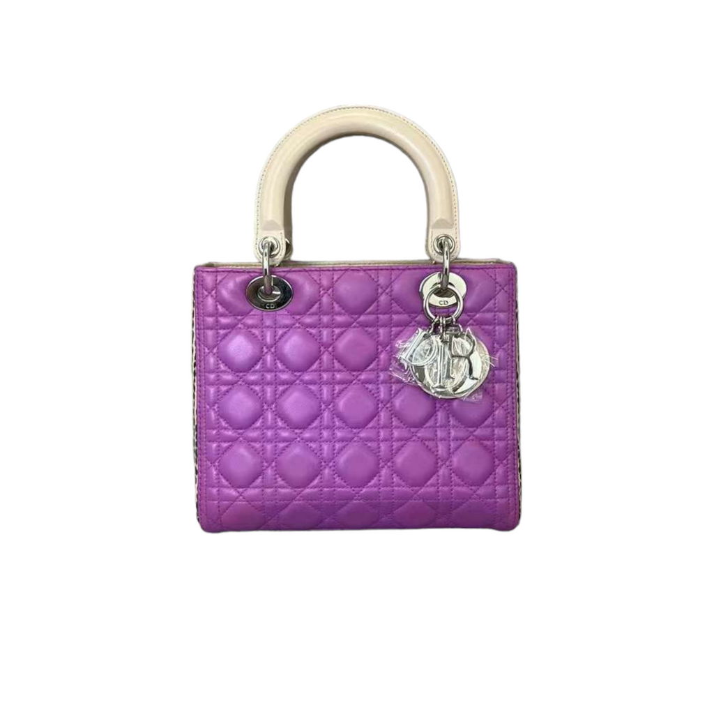 Medium Tri-Color Lady Dior Purple Python Sides SHW