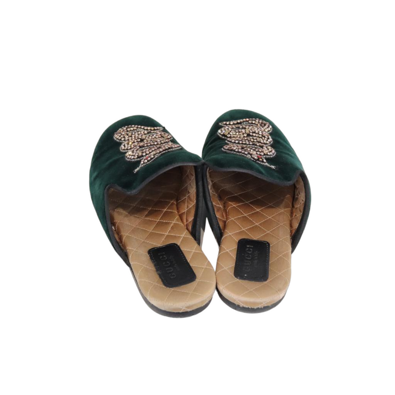 Gucci green 2025 velvet slippers