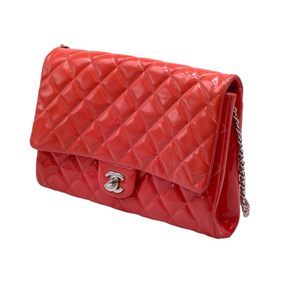 Patent Quilted Clutch with Chain Flap Coral SHW