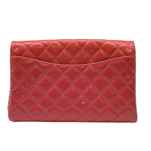 Patent Quilted Clutch with Chain Flap Coral SHW