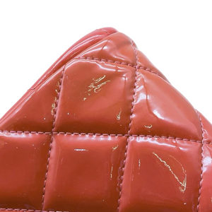 Patent Quilted Clutch with Chain Flap Coral SHW