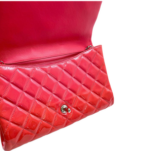 Patent Quilted Clutch with Chain Flap Coral SHW