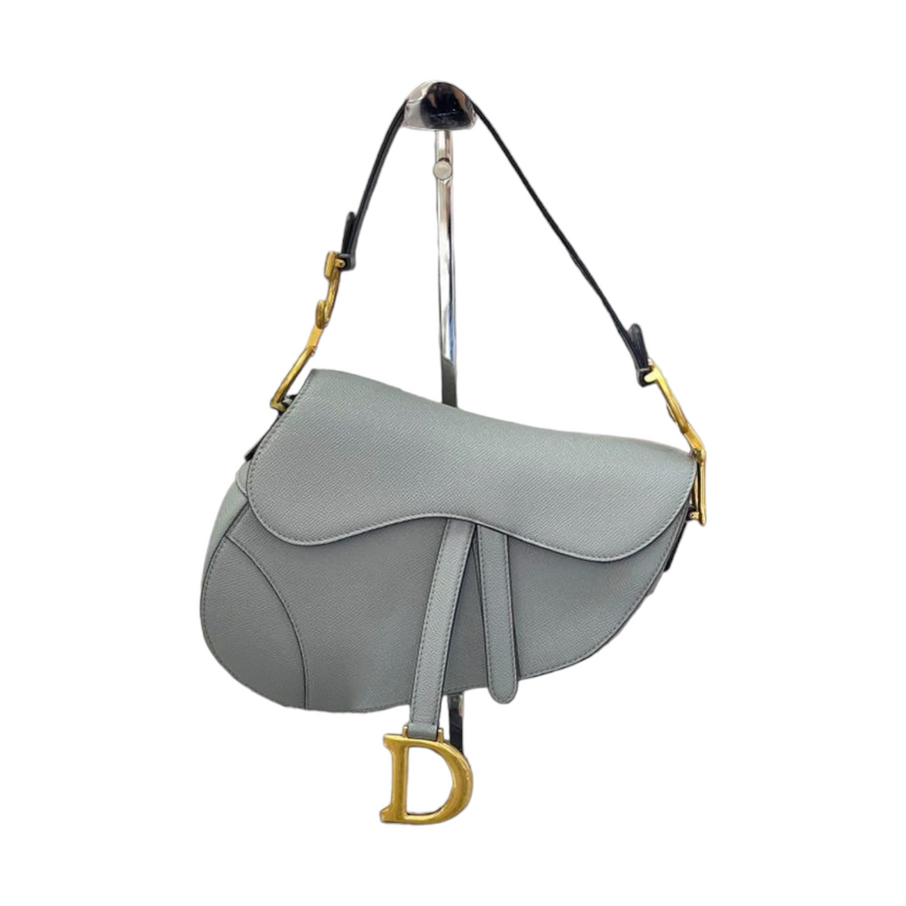 Grained Calfskin Medium Saddle Bag Grey GHW